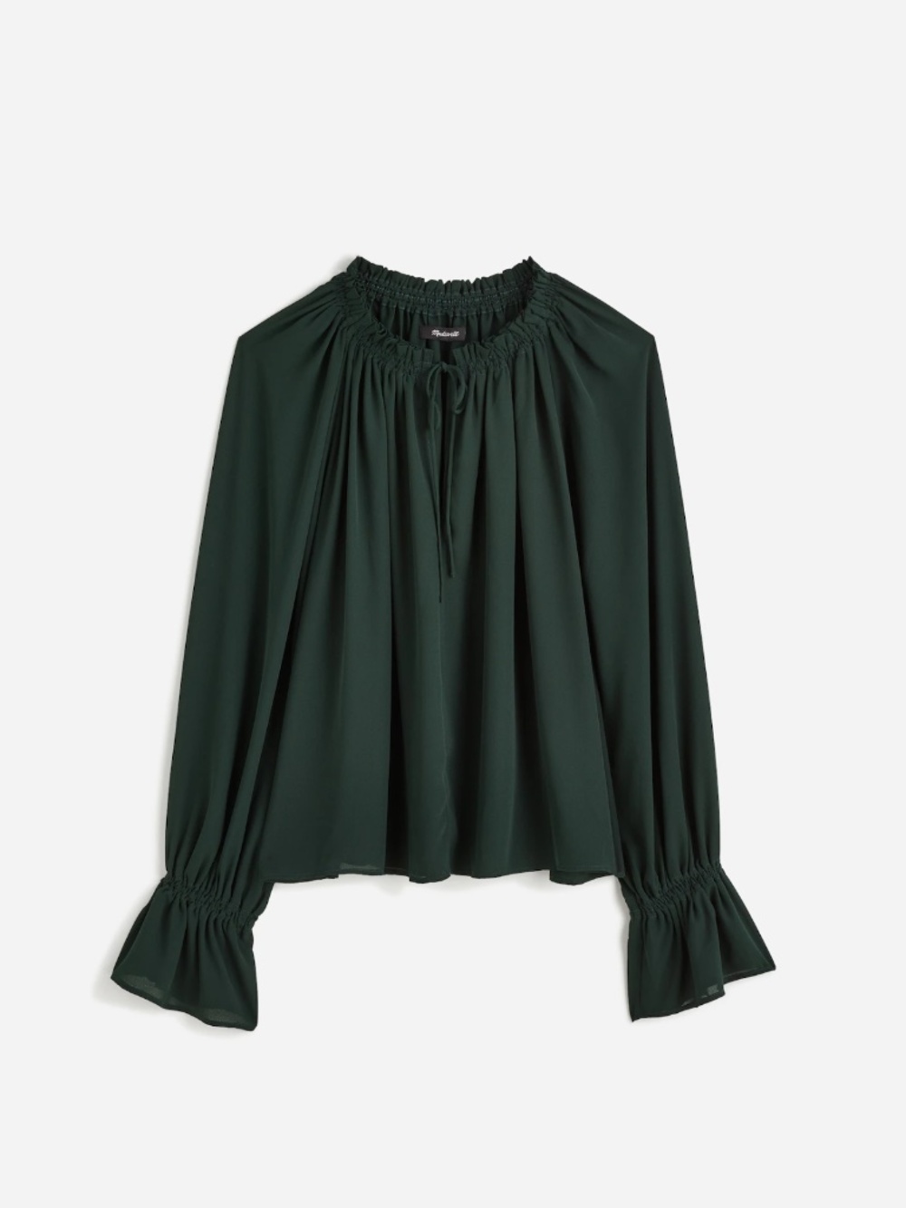 New MADEWELL Size M Long-Sleeve Tie-Neck Top in Luxury Forest $98 NT356 - Picture 2 of 7